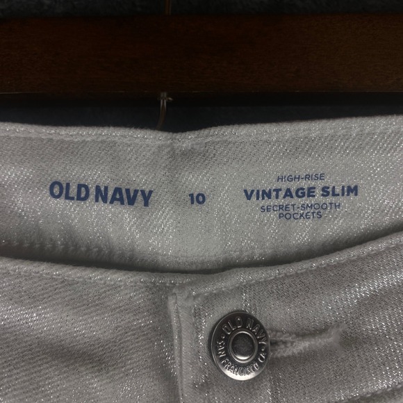 Old Navy Womens 10 Jeans Silver Slim High Rise Festival Disco Glam Retro Party - Picture 3 of 10